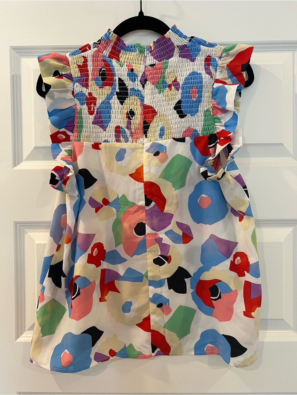 THML Abstract Floral Smocked Yoke Ruffle Sleeve Blouse Top Medium Colorful Boho - Picture 4 of 11